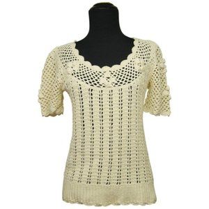 Sheree Massoquoi Vintage Cottege Core boho handmade crochet sweater S